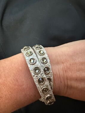 Streets Ahead Silver Rhinestone Double Wrap Bracelet GENUINE LEATHER